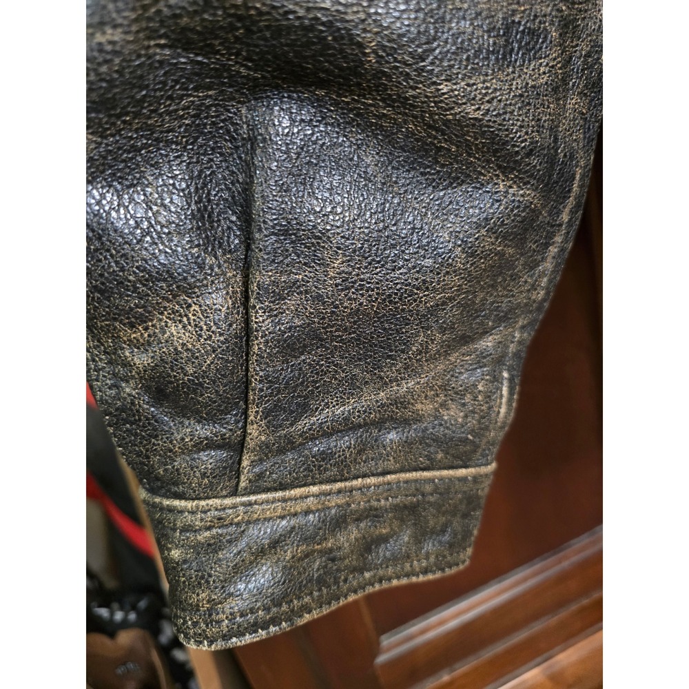 New River Sports NRS Distressed Leather Jacket Brown Black Vintage Mens XL - Picture 8 of 14